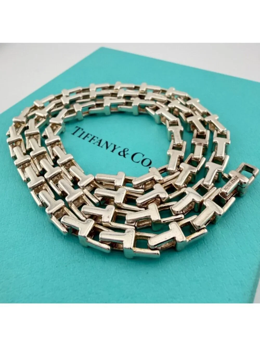 Tiffany & Co. Narrow T Link Chain Necklace Sterling Silver 20in 39g Retired